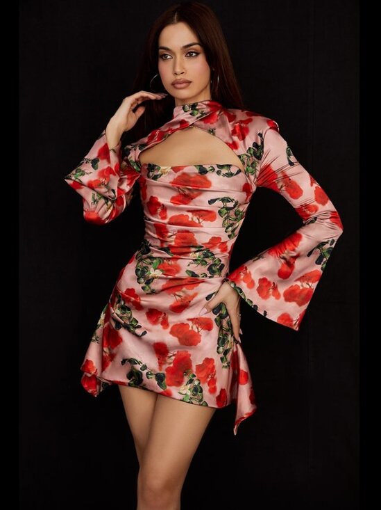 House of CB Mini Dress Toira Rose Print - Picture 1 of 4